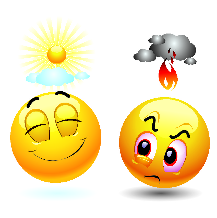 Two emojis, one with sunshine and one with rain.